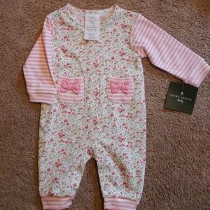 Adorable Floral & Stripes Coverall w/ bow pockets